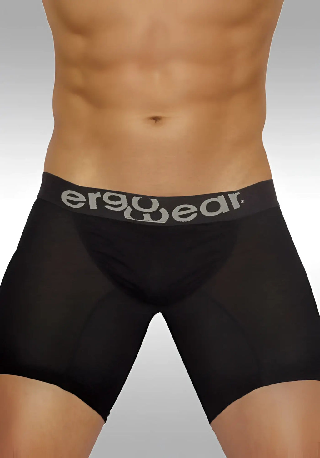 Black ergowear feel modal long boxer briefs with gray logo waistband size m ergonomic underwear for comfort