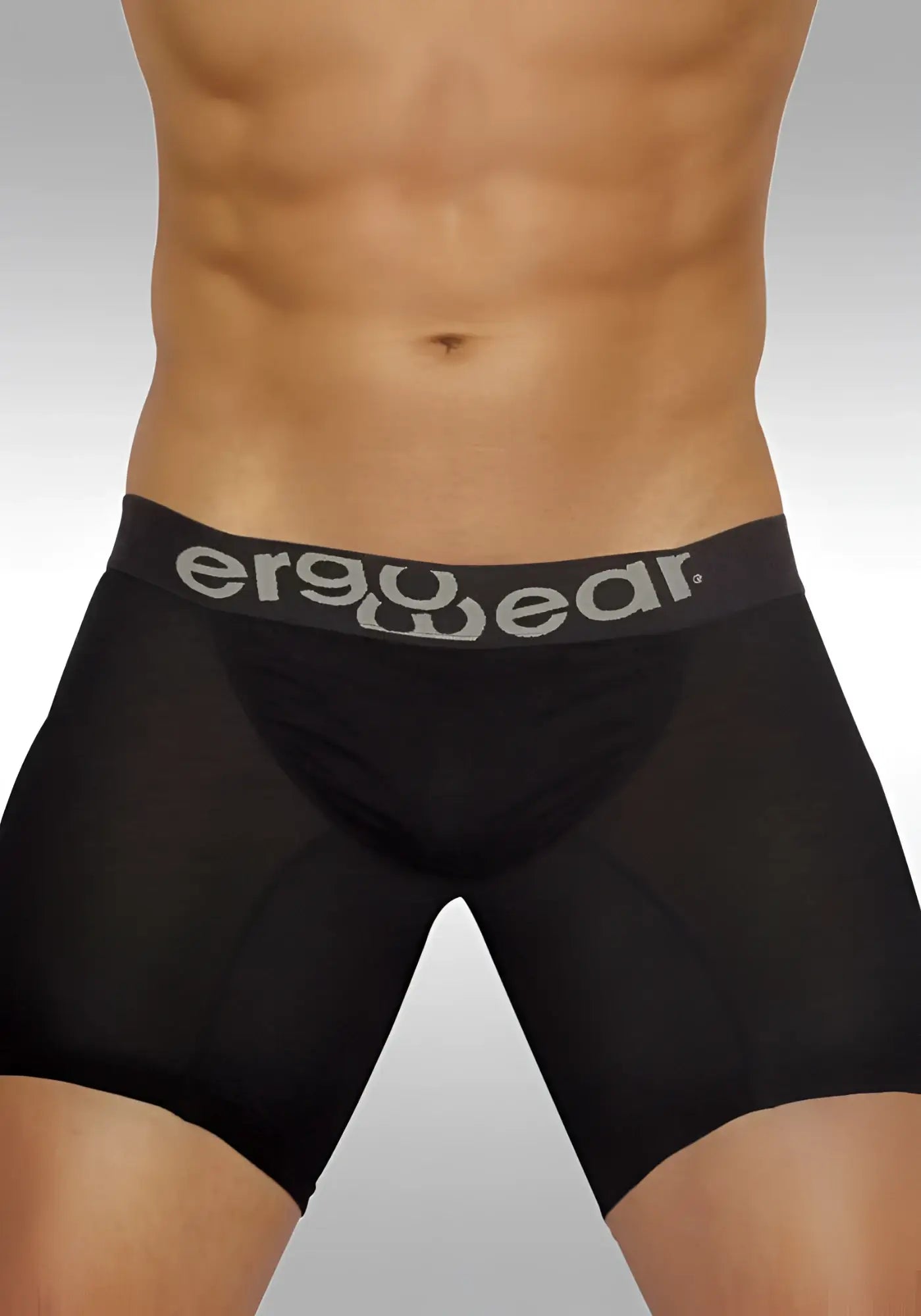 Black ergowear feel modal long boxer briefs with gray logo waistband size m ergonomic underwear for comfort