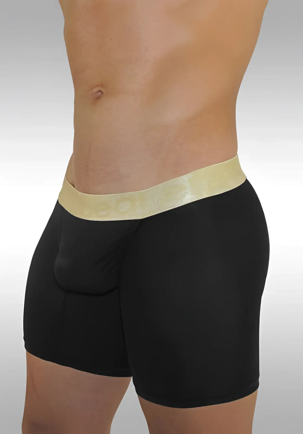 Ergowear feel xv midcut black boxer briefs with shiny gold elastic waistband size s for comfortable support