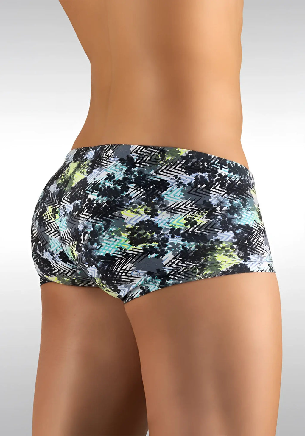 Ergowear feel zigzag mini square cut patterned briefs in black green and gray geometric design size m