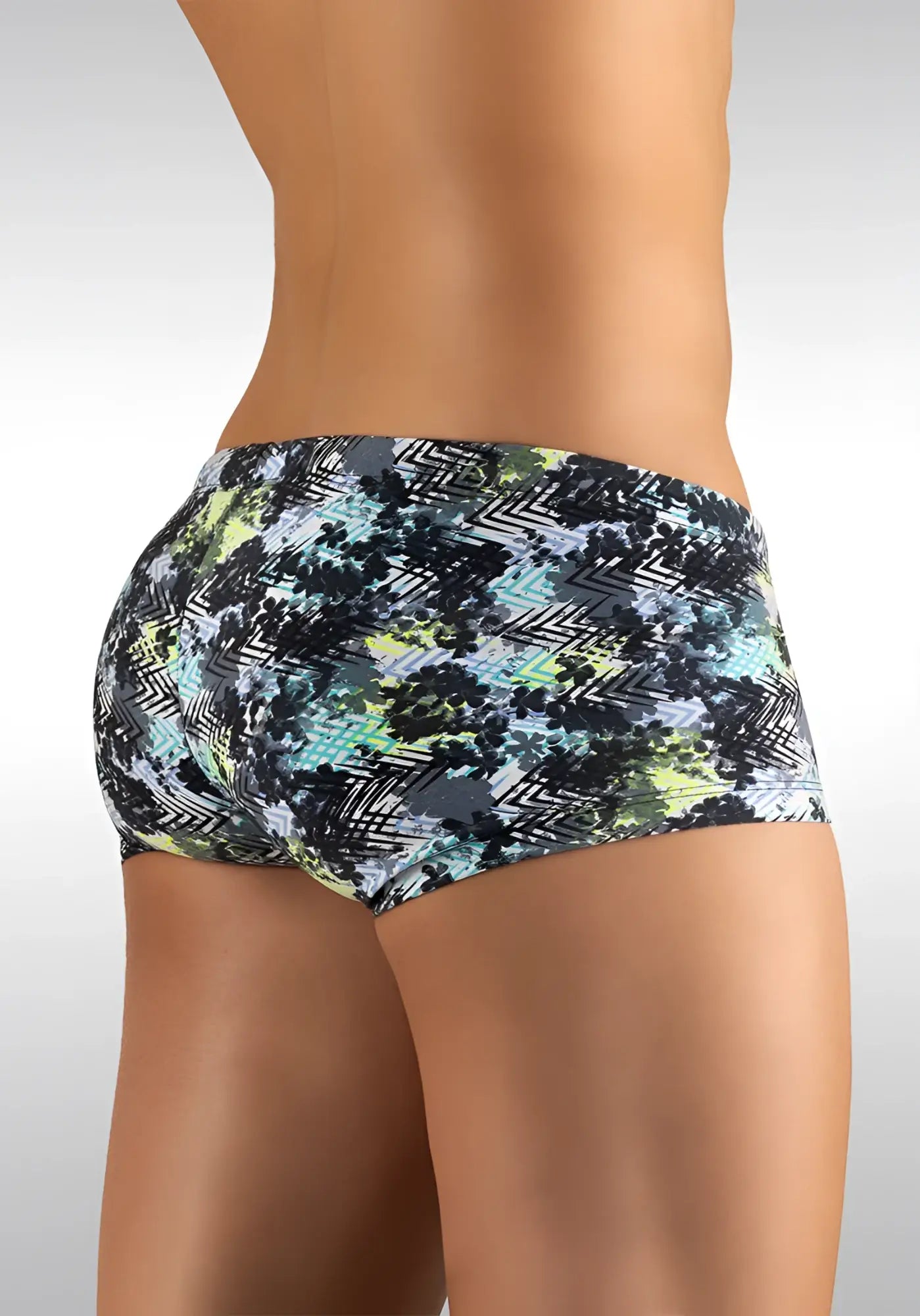 Ergowear feel zigzag mini square cut patterned briefs in black green and gray geometric design size m