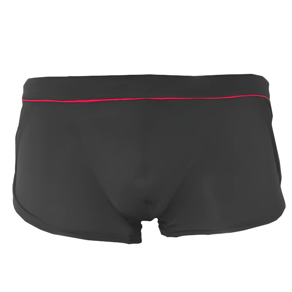 Ernesto square trunk black briefs with thin red trim on waistband soft breathable cotton blend underwear