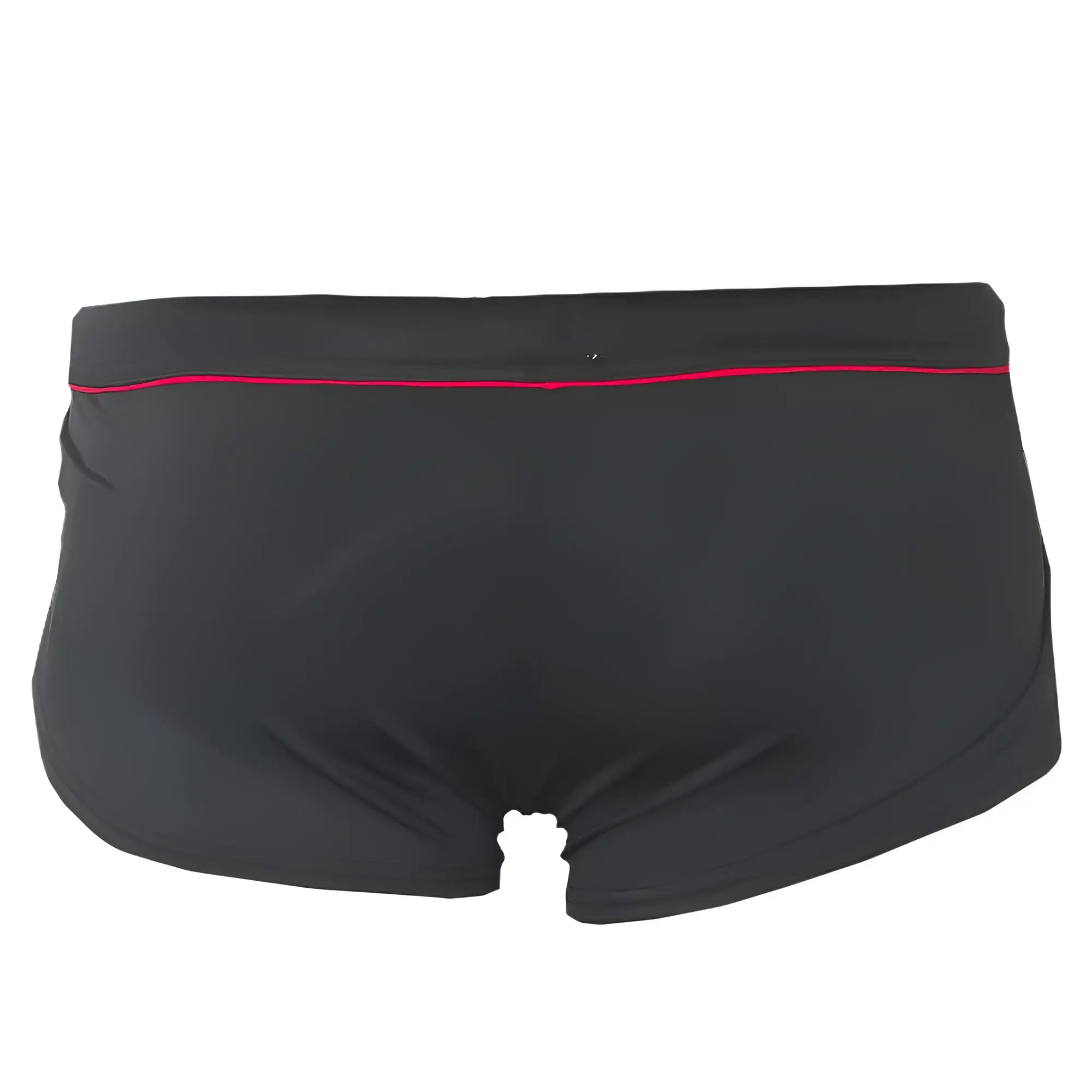 Ernesto square trunk black swim trunks with red trim along the waistband for stylish beachwear