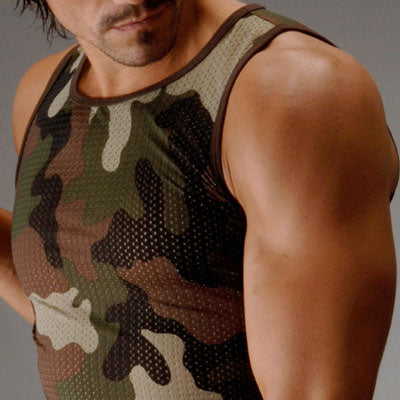ES Collection Offenes Lycra-T-Shirt ohne Ärmel Camouflage 260 Größe S