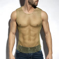 Beachy net tank top gold-toned mesh fitted sleeveless design with rounded neckline perfect for summer wear