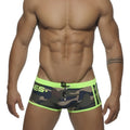 Neon green and black camouflage es collection swim trunks with drawstring waistband size m for casual swimwear use