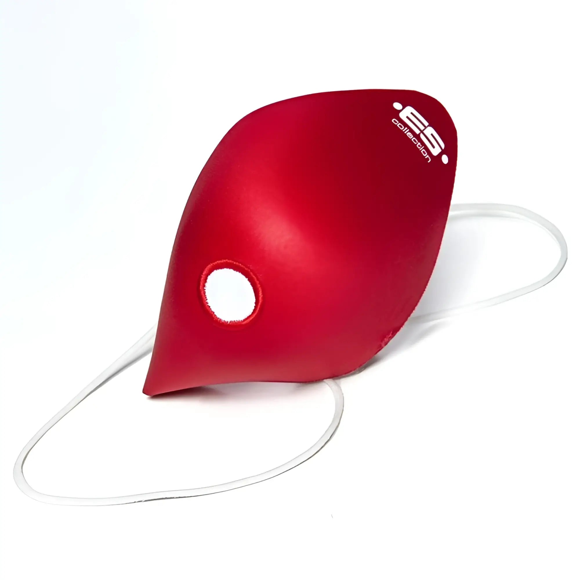 Red silicone eye patch with white elastic strap featuring es collection logo from es collection mask up face mask red ac085
