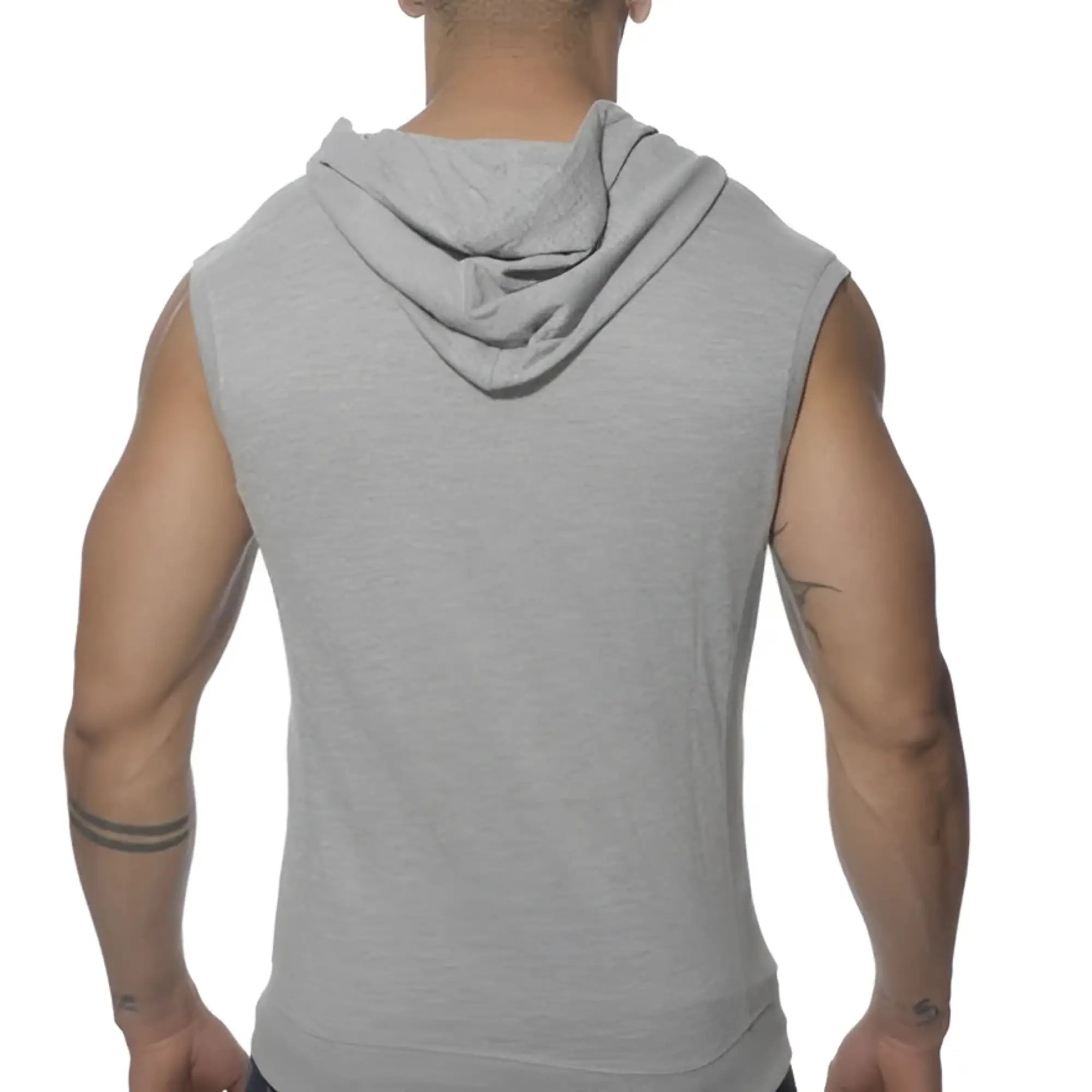 Es collection pique hoody sleeveless sweater in heather grey with soft textured fabric and attached hood size m