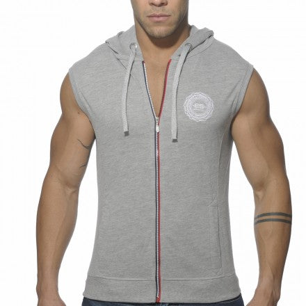 ES Collection Sudadera con capucha y cremallera completa sin mangas en piqué gris jaspeado SP049 Talla M