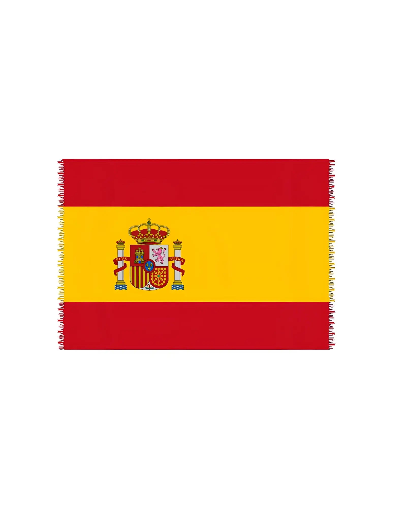 Red and yellow Spanish flag scarf with fringed edges used as a Brazilian beach towel sarong pareo