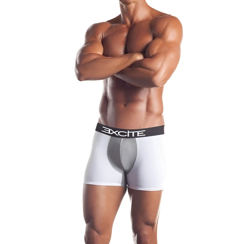 White excite premier classic cotton blend boxer briefs with gray mesh panel and black waistband size l