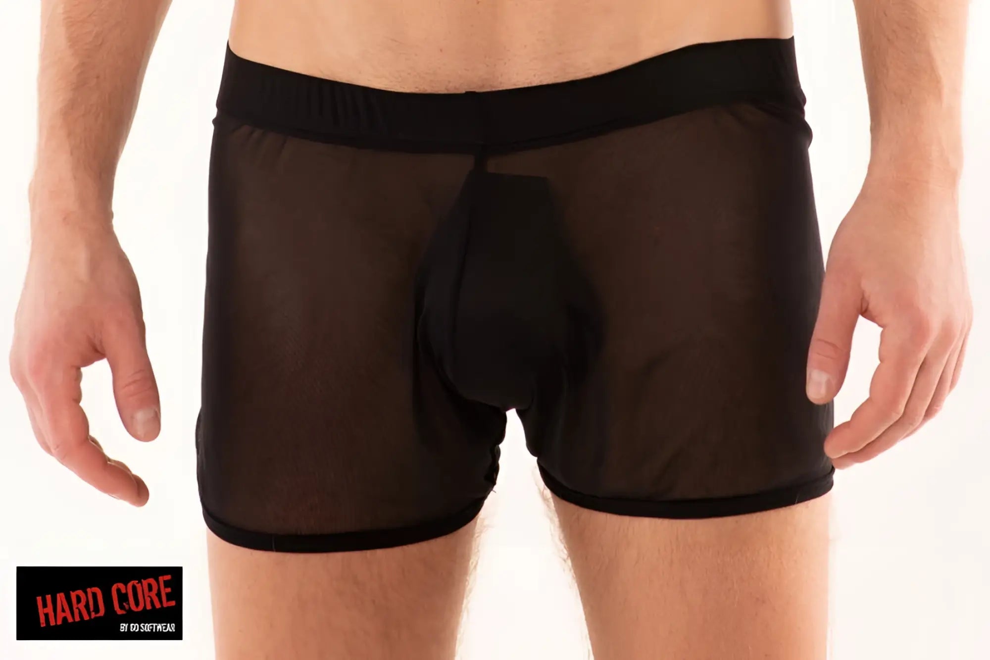 Expose weekend shorty black sheer mesh boxer briefs with solid elastic waistband and reinforced pouch