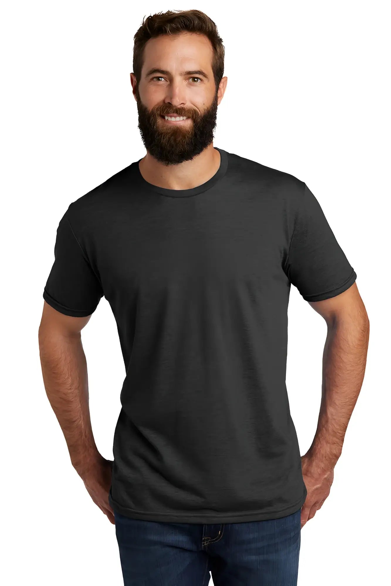 Black faded athletic tri-blend crew-neck t-shirt with soft slightly textured fabric for active wear
