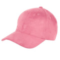 A soft pink faux suede cap with six-panel design and stitched seams available in 8 colors