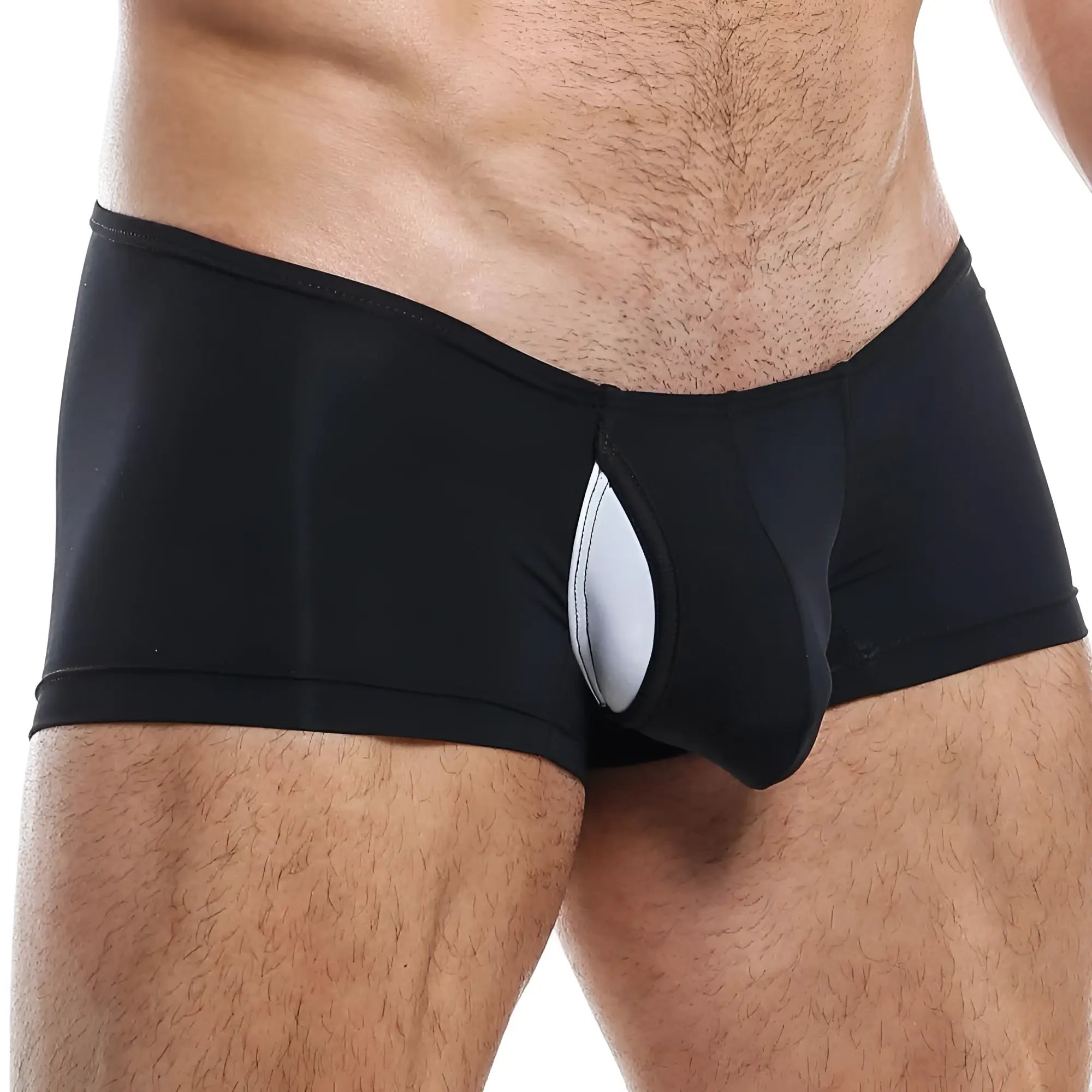 Feel feg018 black men’s briefs with a white teardrop-shaped front panel designed for comfort and style