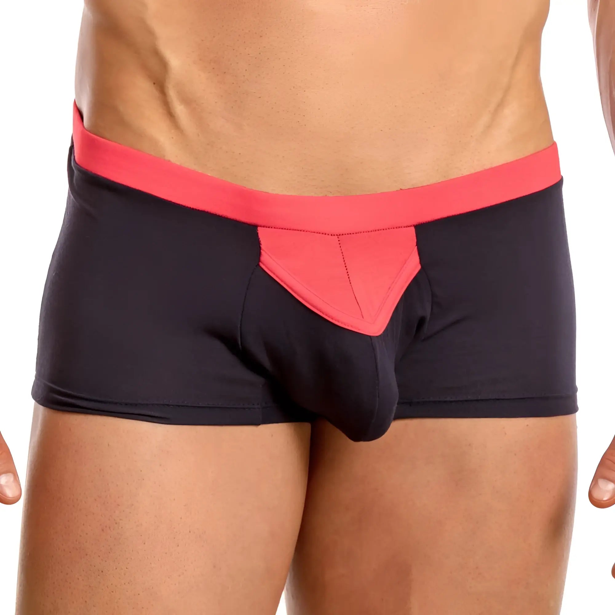 Feel feg020 boxer trunk men’s briefs in black and red with pink waistband and triangular panel for comfortable fit