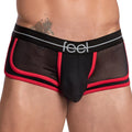 Feel feg026 boxer trunk black and red mesh briefs with bold red trim and silver feel logo on waistband