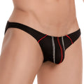 Black Feel FEI015 bikini brief with red and silver stitching details in athletic fabric front view