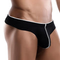 Feel fek008 thong black thong with white trim and stitching shown from the back side