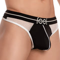 Black and white mesh-trimmed men’s briefs with feel logo waistband from Feel FEK026 thong collection