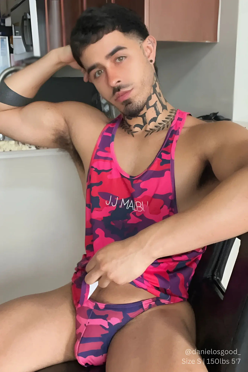 Pink and purple camouflage patterned jj malbu feel me scoop bottom tank top with matching briefs set