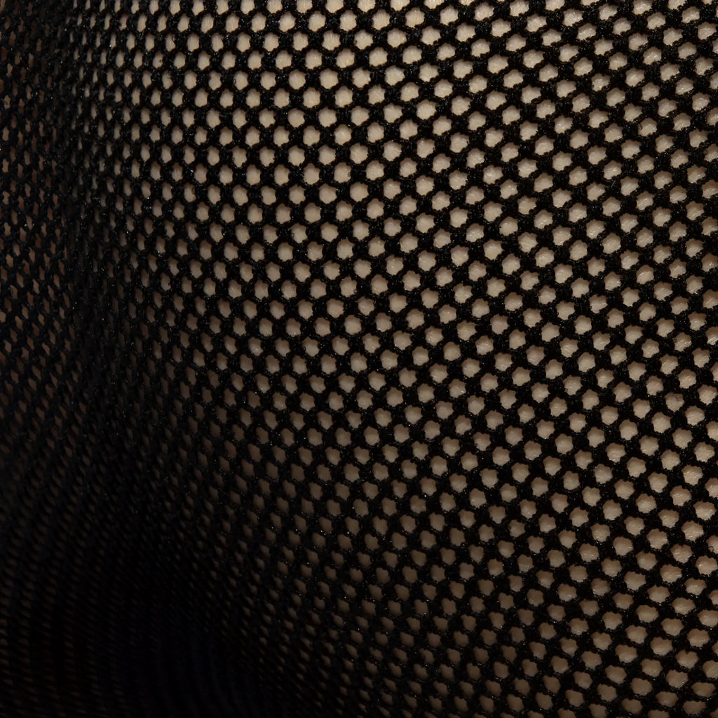 Black mesh brief featuring a consistent hexagonal pattern made from breathable mesh fabric for lightweight comfort