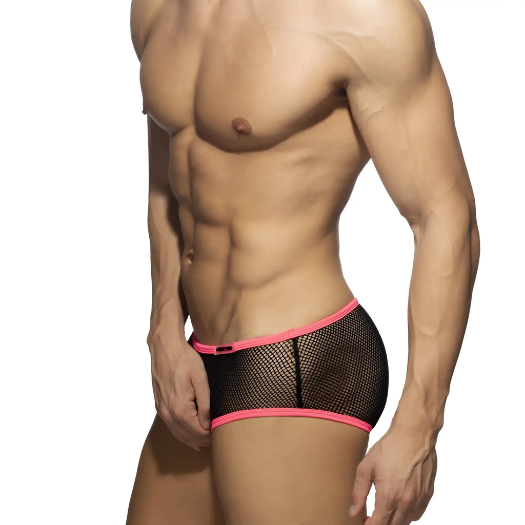 Fever mesh brief black mesh briefs with vibrant pink trim showcasing breathable fabric for comfortable wear