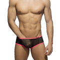 Black mesh briefs with vibrant pink trim and adored embroidered waistband from the Fever Mesh Brief collection