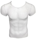 White mesh short sleeved fishnet tee with a fitted form fitting design for a stylish casual look