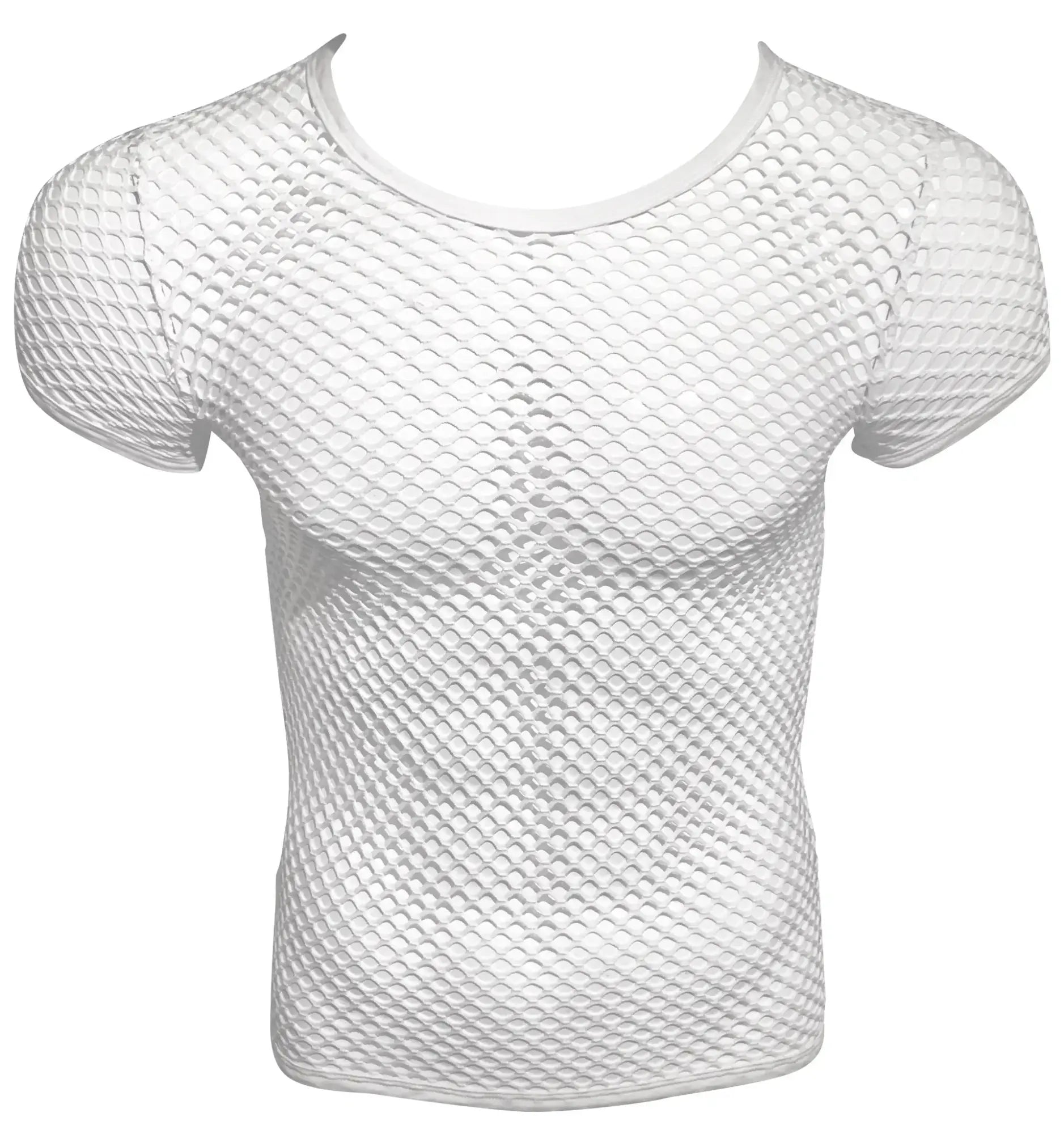 White mesh short sleeved fishnet tee with a fitted form fitting design for a stylish casual look