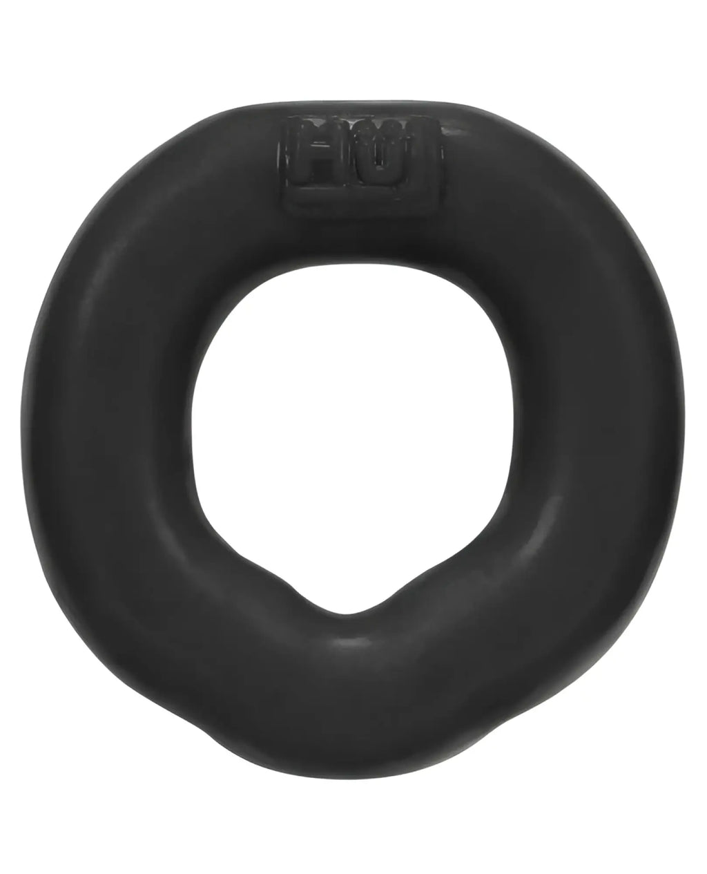 Black hui fit ergo long-wear c-ring anal ring made of smooth durable silicone with textured surface and embossed logo