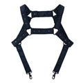 Black Fizx tactical harness with adjustable straps and metal clasps for secure fit and durability