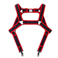 Red and black Fizx harness with reflective adjustable straps and metal hooks for safety and durability