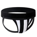 Fizx James knit jockstrap with black and white stripes featuring a supportive breathable mesh design