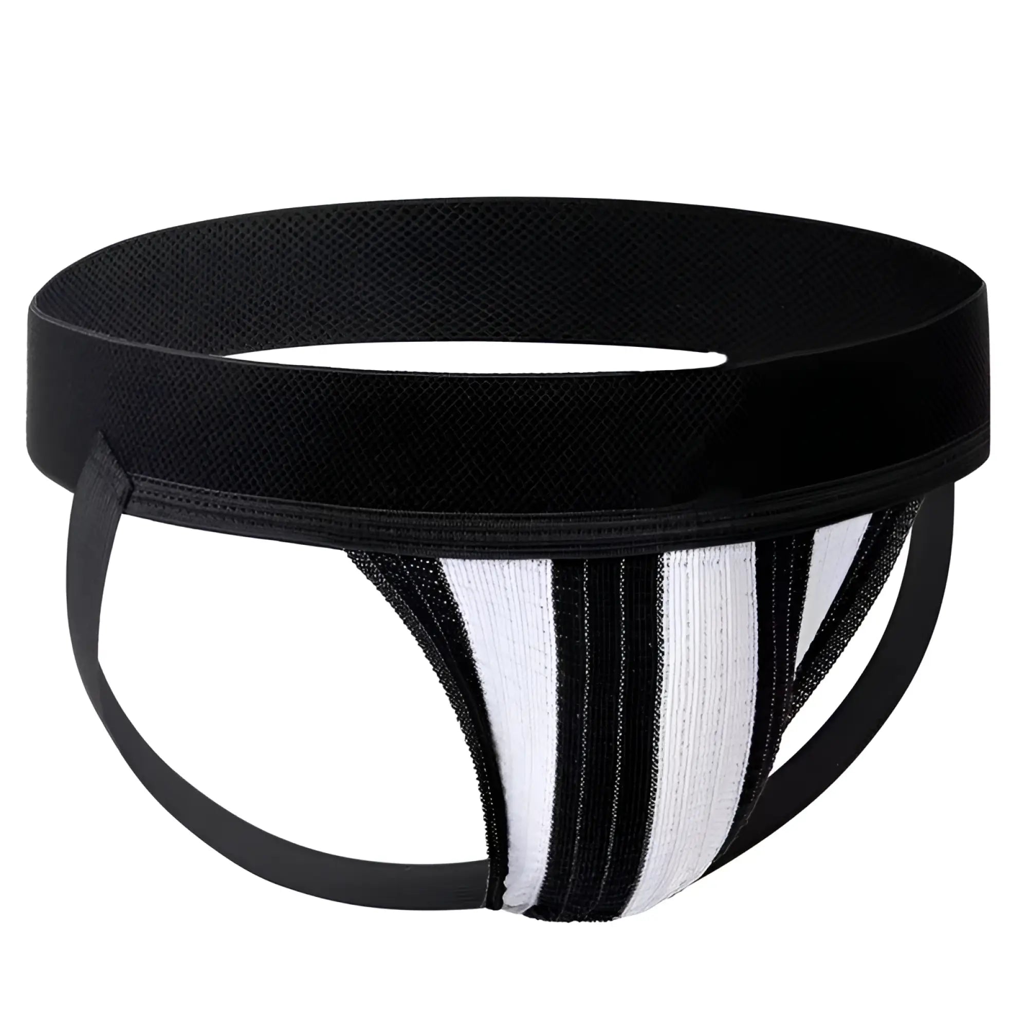 Fizx James knit jockstrap with black and white stripes featuring a supportive breathable mesh design