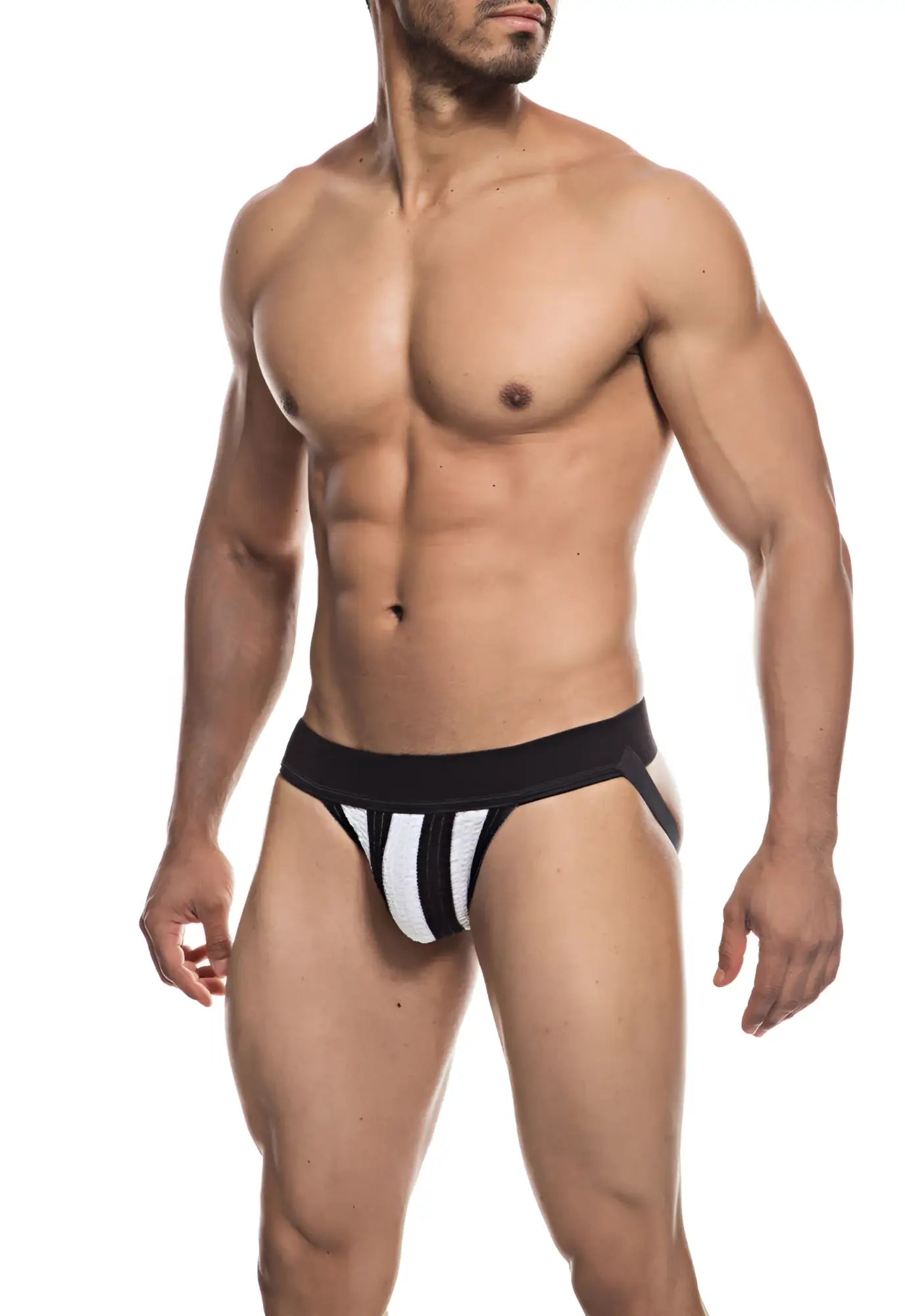 Fizx james knit jockstrap black and white striped athletic briefs with supportive form fitting design