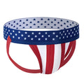 Fizx james knit jockstrap featuring red white and blue american flag themed men’s briefs with stretchy elastic waistband