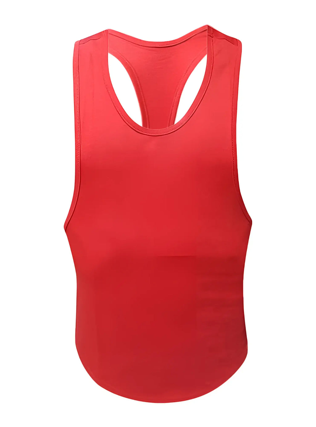 A vibrant red fizx tank top with smooth form-fitting fabric and a curved hemline showing the front side