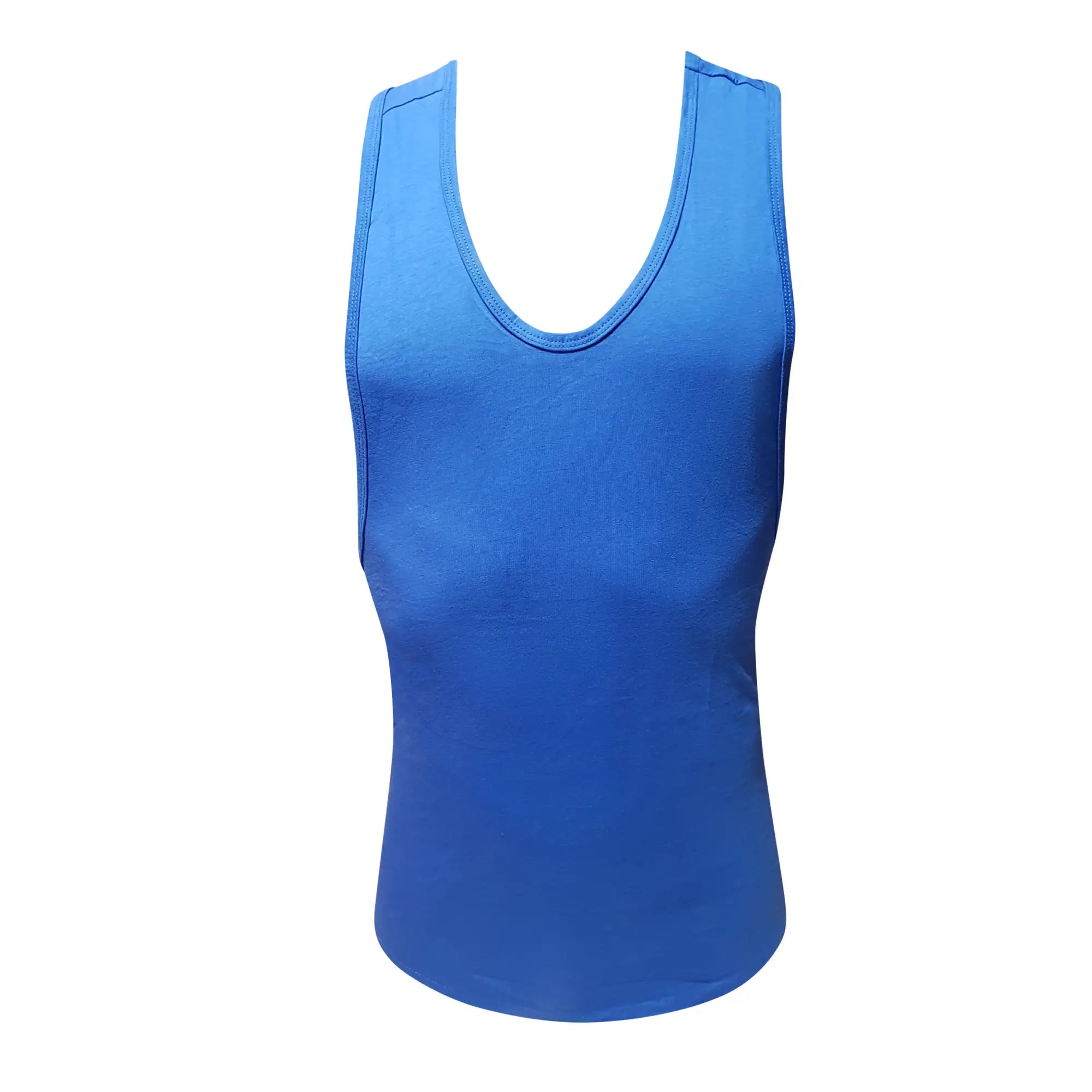 Fizx tank top is a vibrant royal blue sleeveless shirt with rounded neckline and smooth stretchy fabric