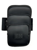Black fk sport 3 pocket neoprene pouch arm band with three zippered compartments and textured fabric finish
