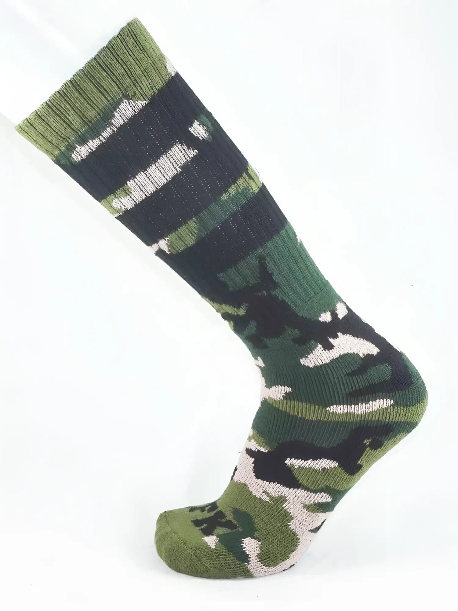 Fk sport camo sock knitted camouflage sock in green black and beige with ribbed cuff for outdoor activities