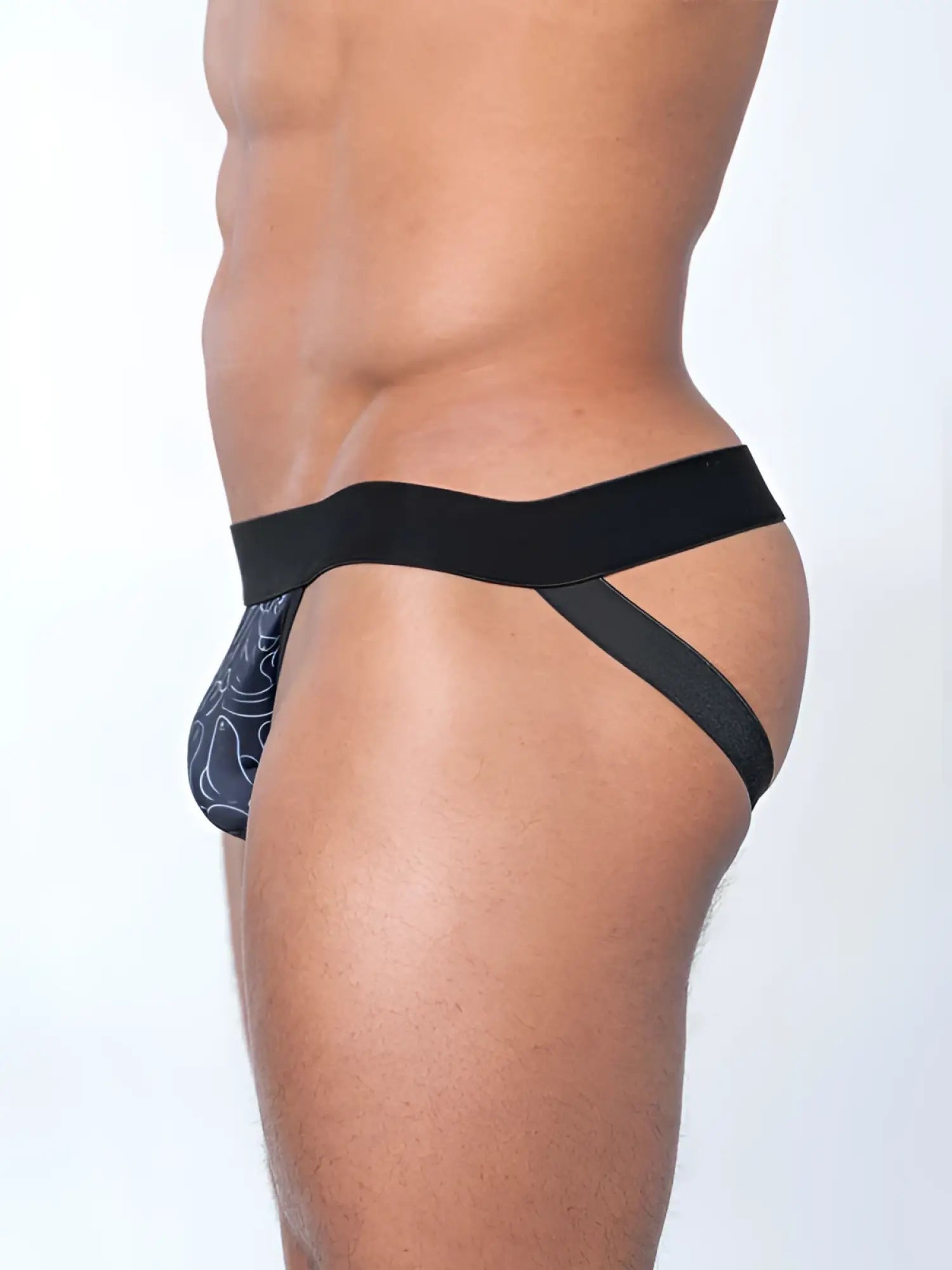 Black and navy blue patterned fk sport penis print jock briefs with sleek modern design for athletic support