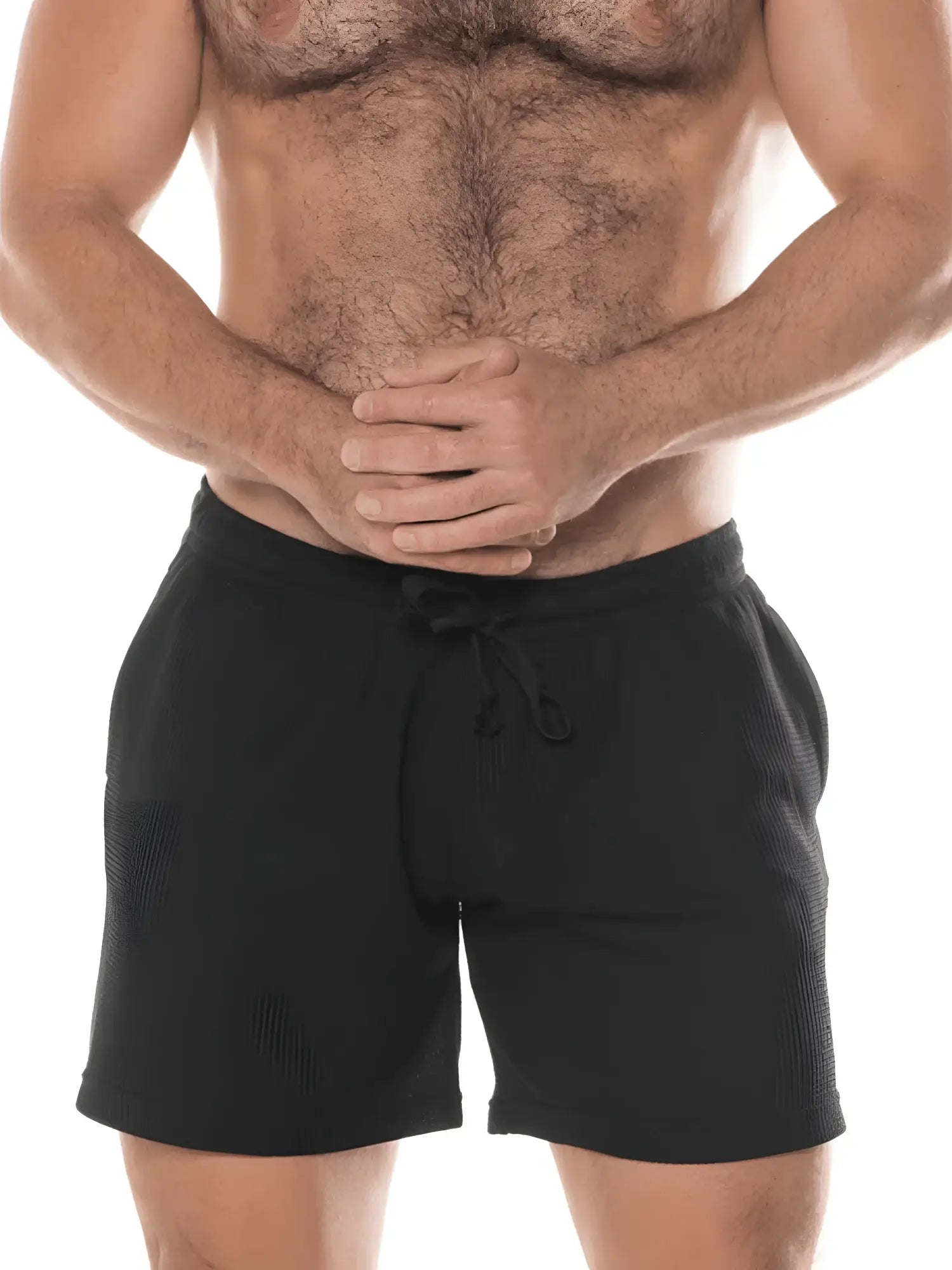 Black fk sport swinger shorts made of soft textured fabric with a relaxed fit and side pockets