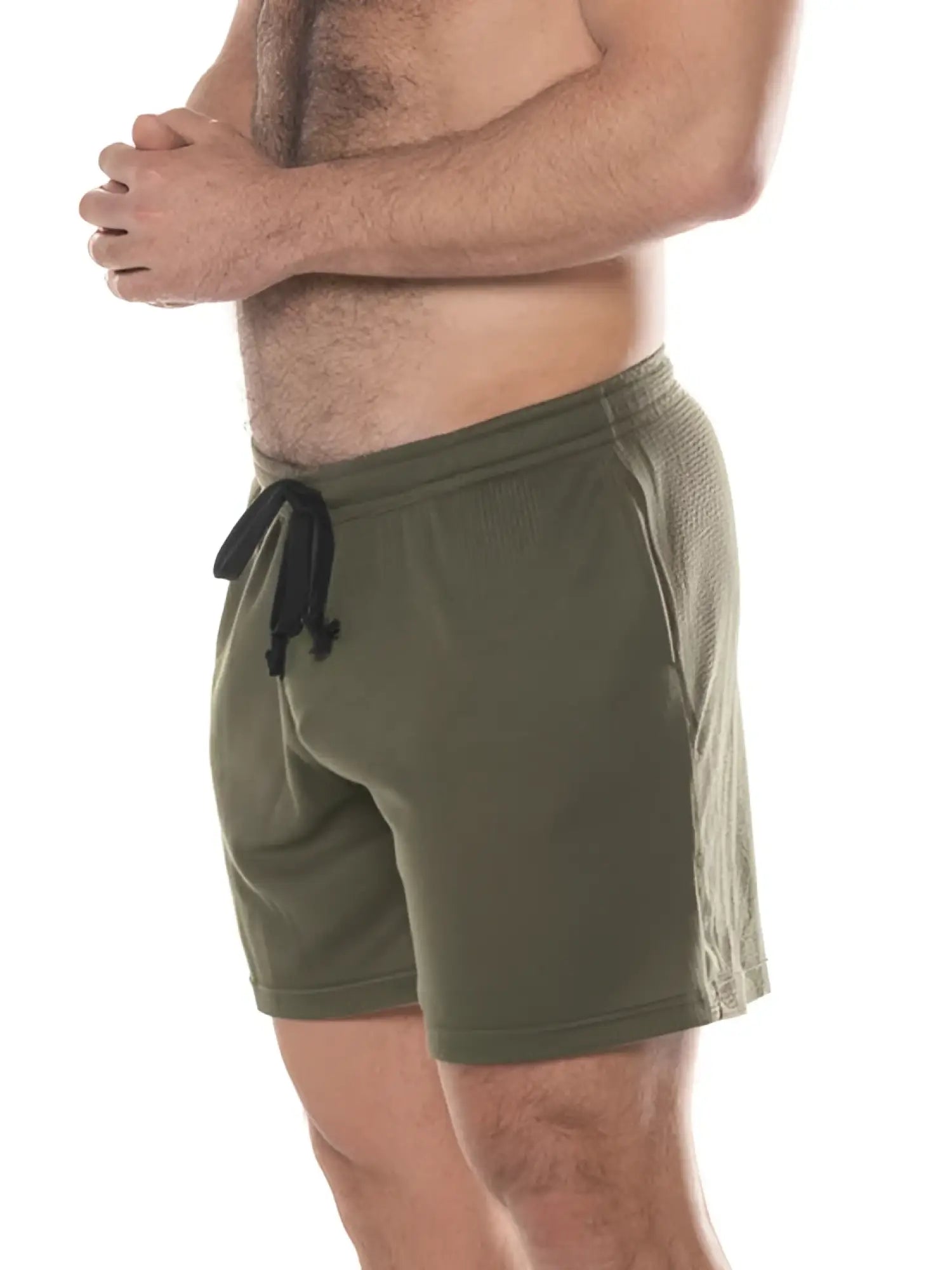 Olive green fk sport swinger short waffle knit shorts with black drawstring for casual wear