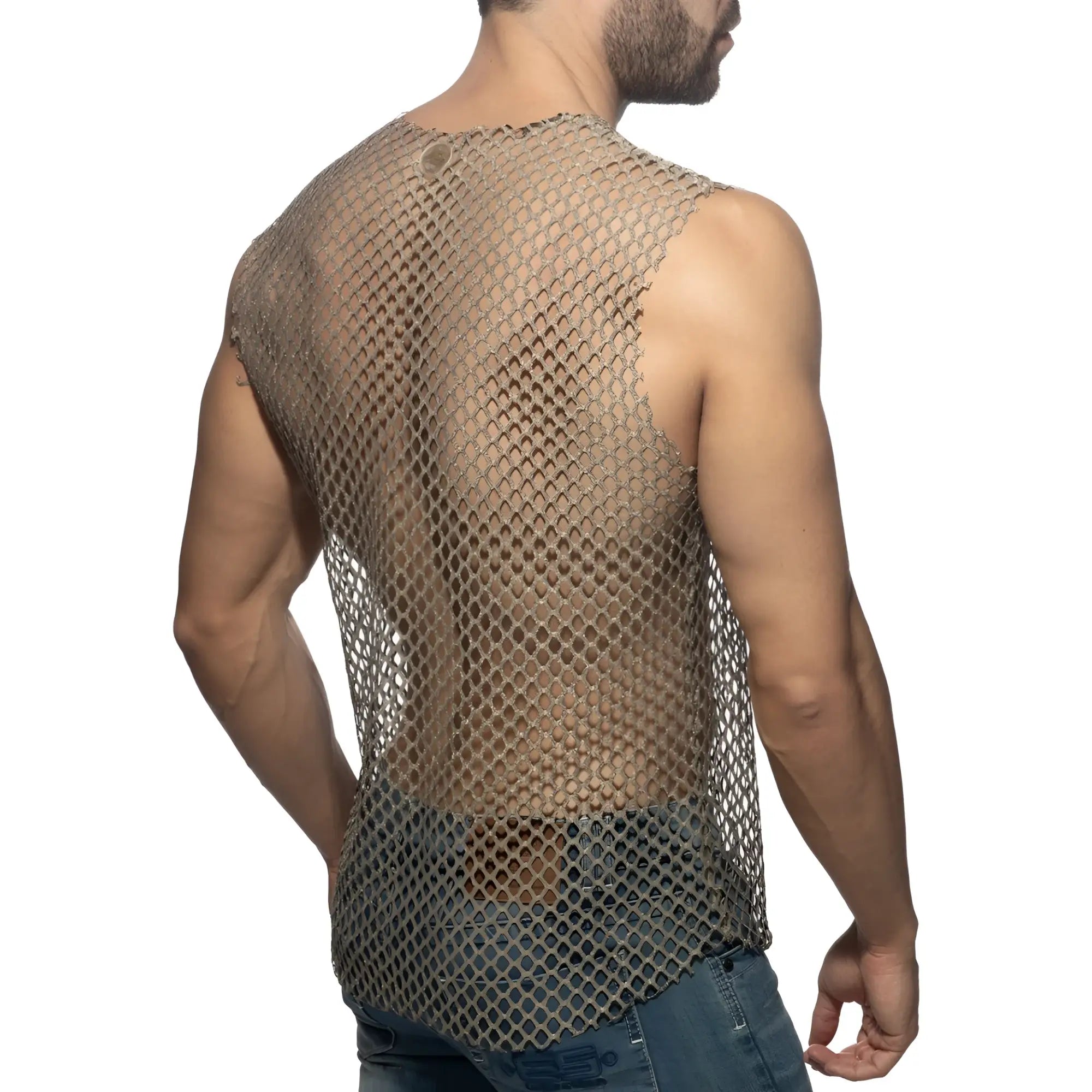 Flamboyant tank top metallic mesh with diamond-patterned design and subtle sheen for stylish wear
