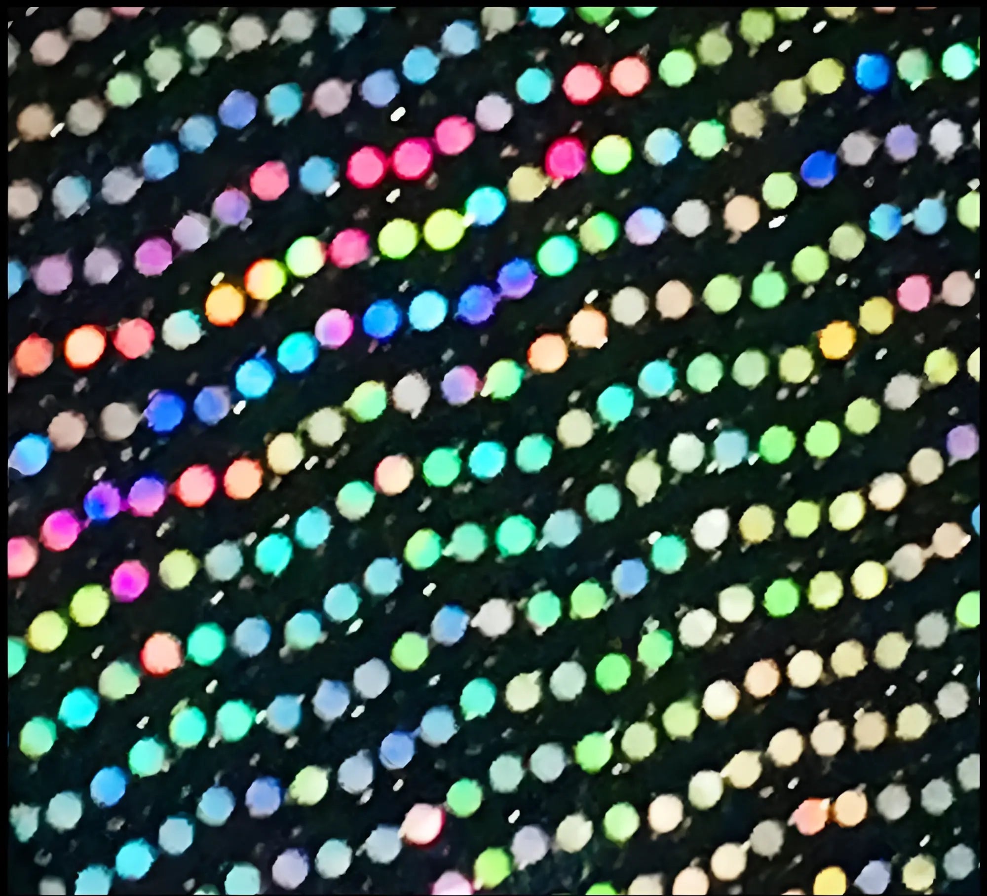 Flat sequin hooded crop top black fabric with dense multicolored iridescent pink blue green yellow silver sequins