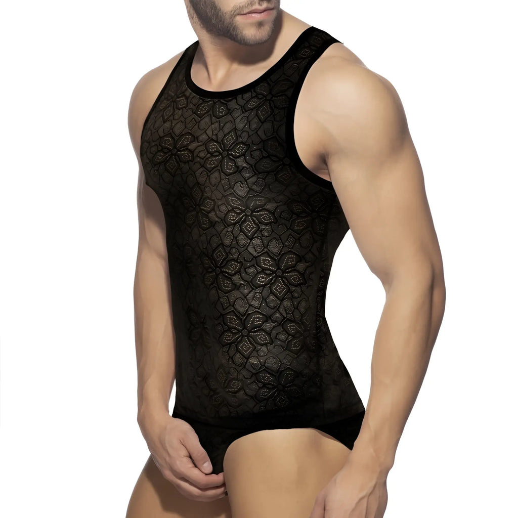Black lace tank top flowery lace tank with intricate floral patterns and a fitted design in black lace material