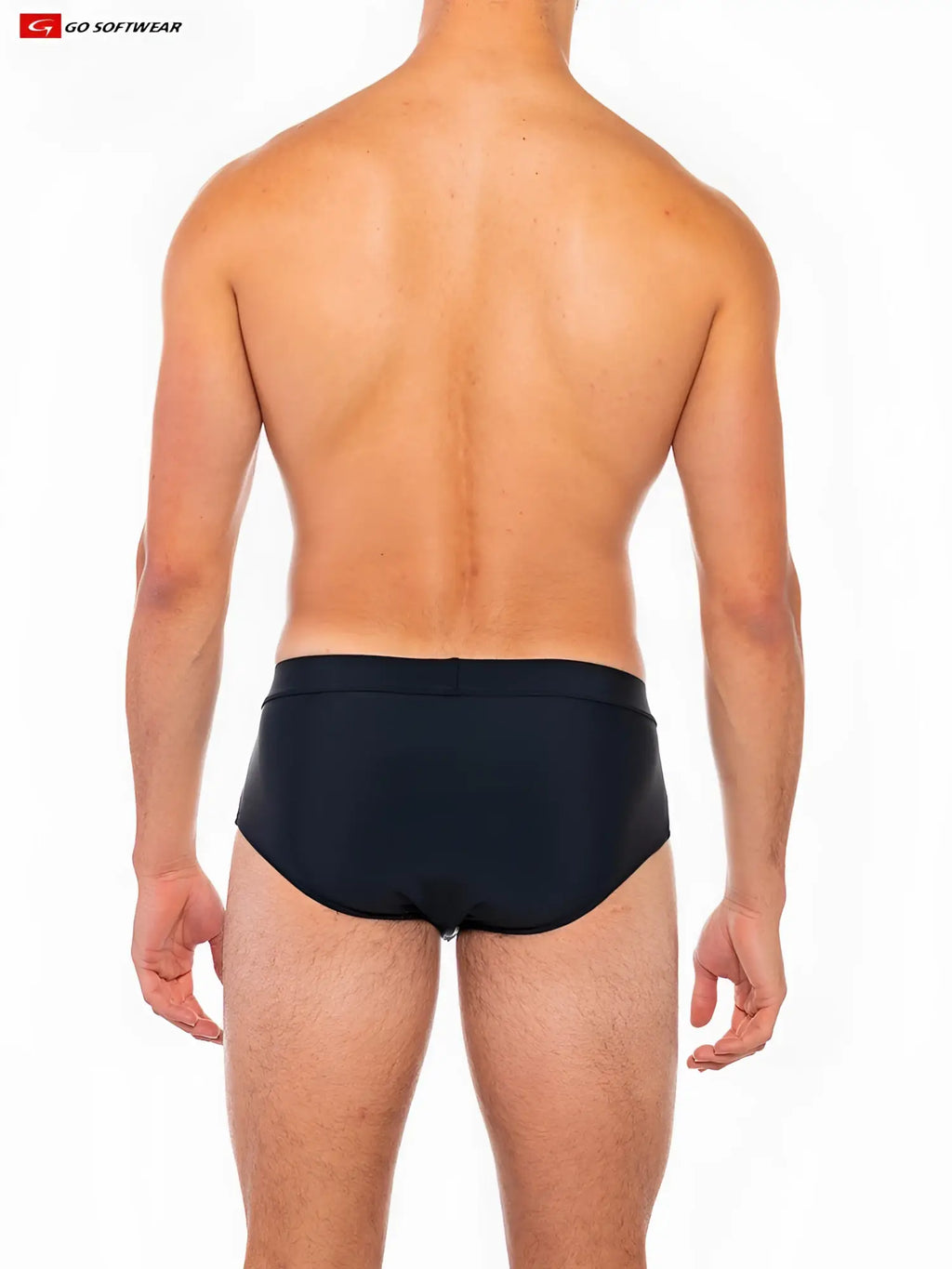 Black folsom swim brief swim trunks with a smooth form-fitting design for comfortable water use