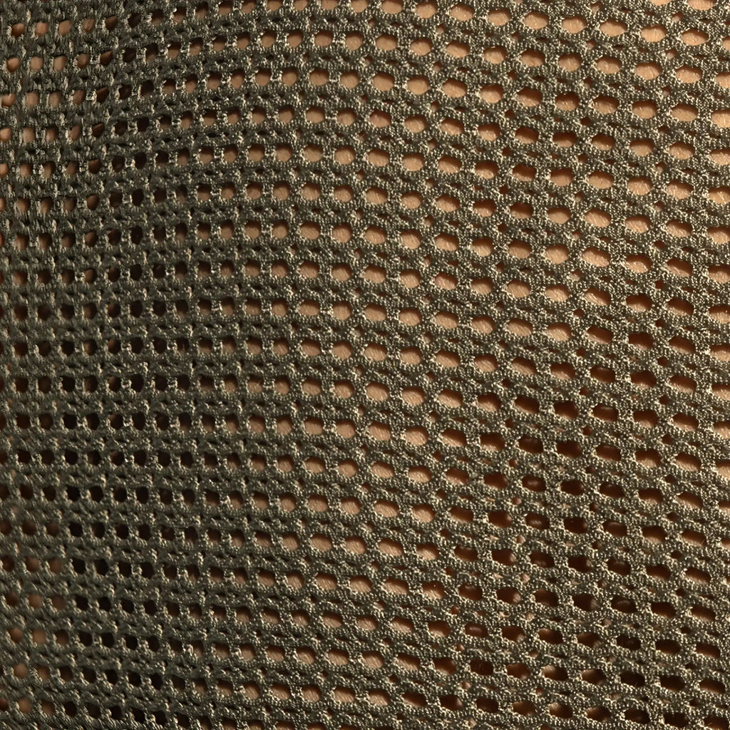 Olive green mesh fabric with interlocking hexagonal pattern on formentera retro tank top