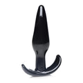 Frisky Anal Teaser Comfort Plug: A smooth, glossy black anal plug with a flared, curved base on a white background.